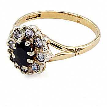 9ct gold Sapphire / C.Z Cluster Ring size N
